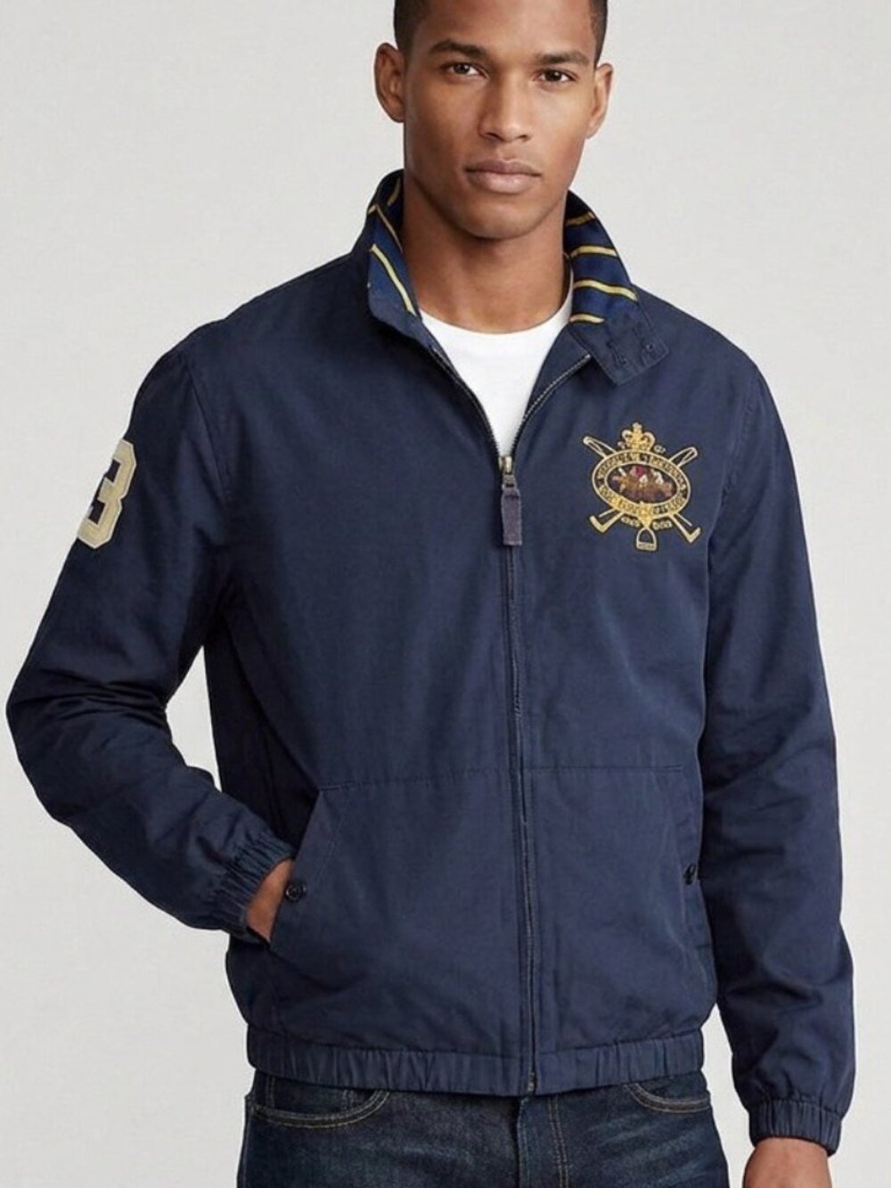 Vintage Polo Ralph Lauren Cotton Bomber Jacket w/ Large Embroidered Logo SZL